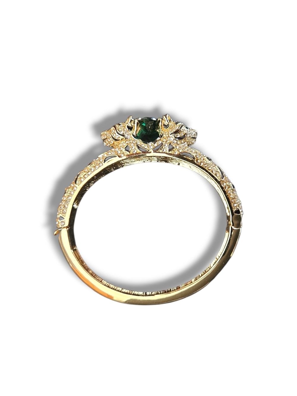 Tiger Head Bangle > Pave + Green Stone Accent